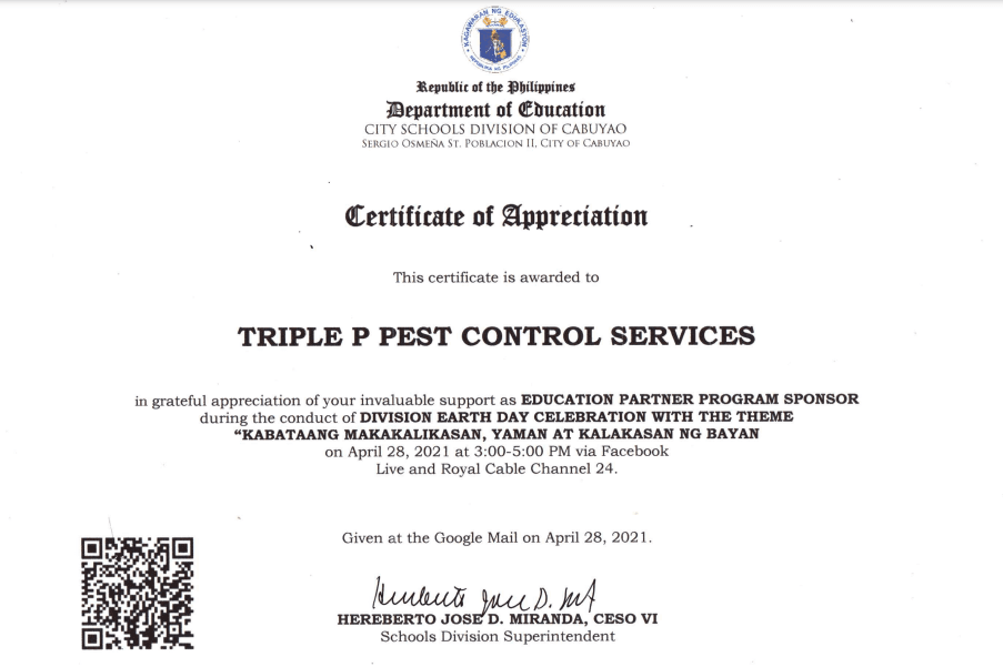 triple p pestcontrol deped certificate