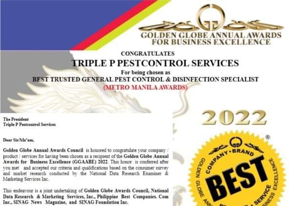 triple p pestcontrol golden globe annual awards for business excellence